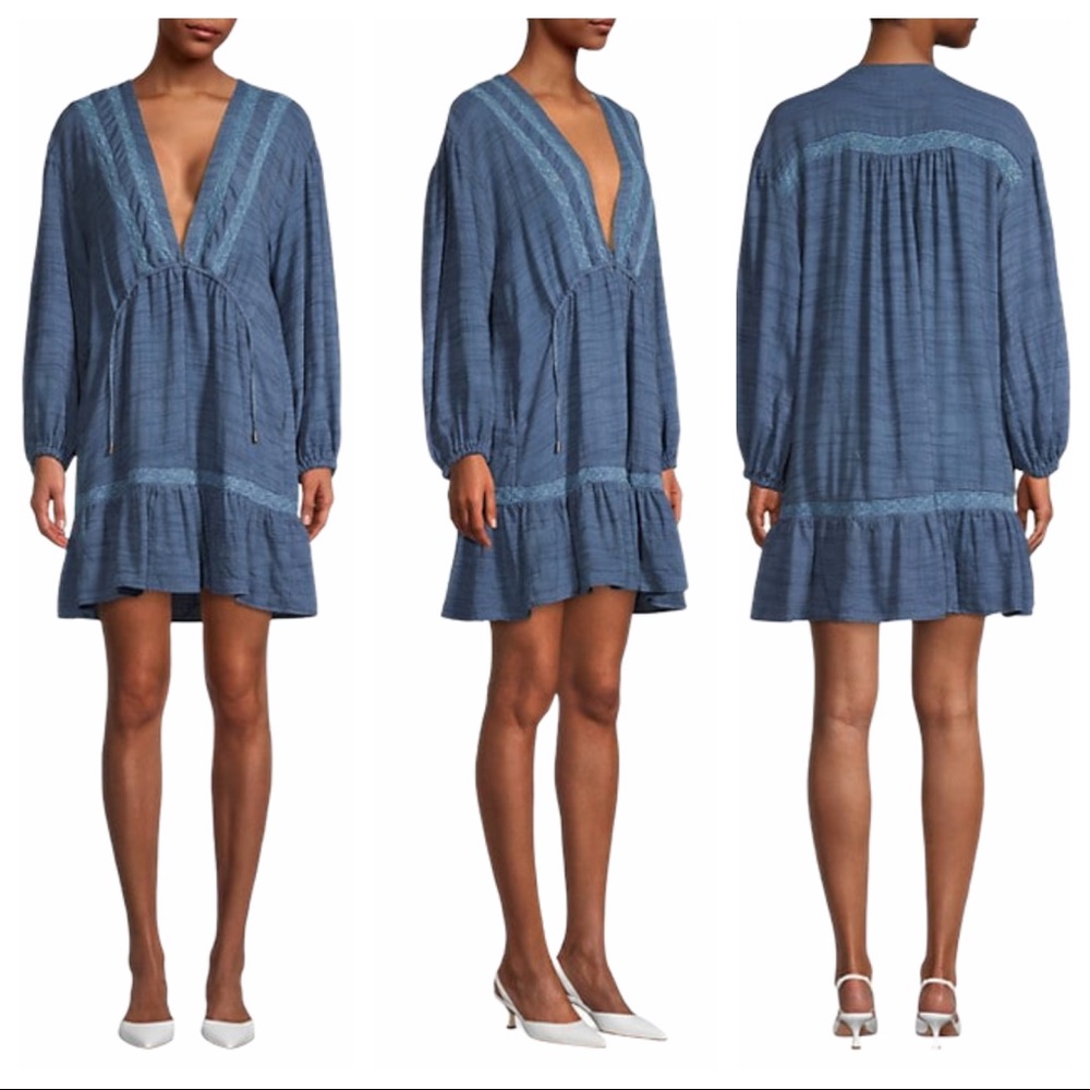 Free People Rugged Beauty swing dress blue sizes S & L NWT